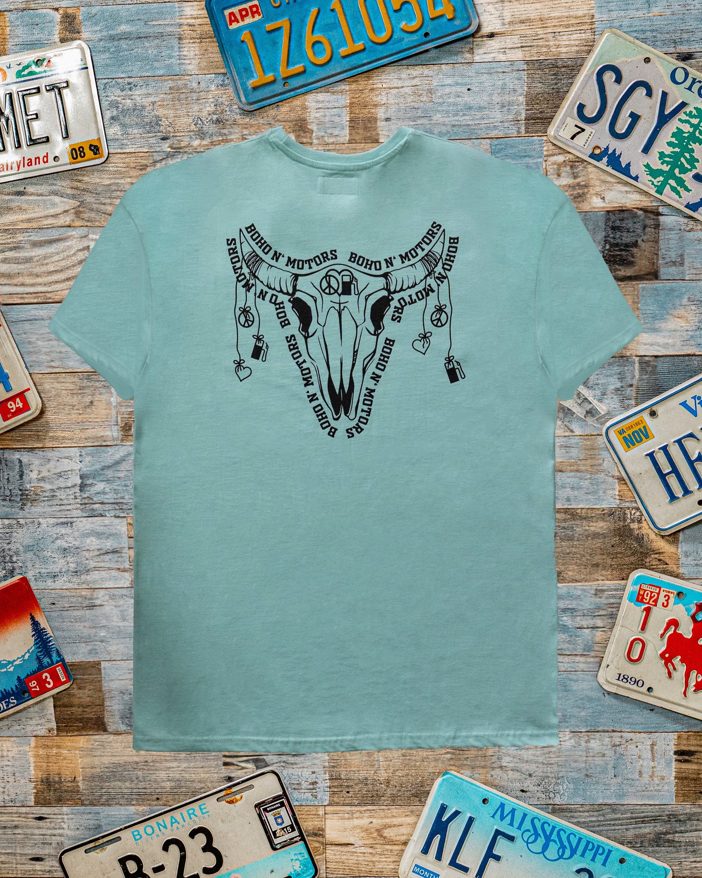 T-Shirt mit Tierskull türkis-schwarz