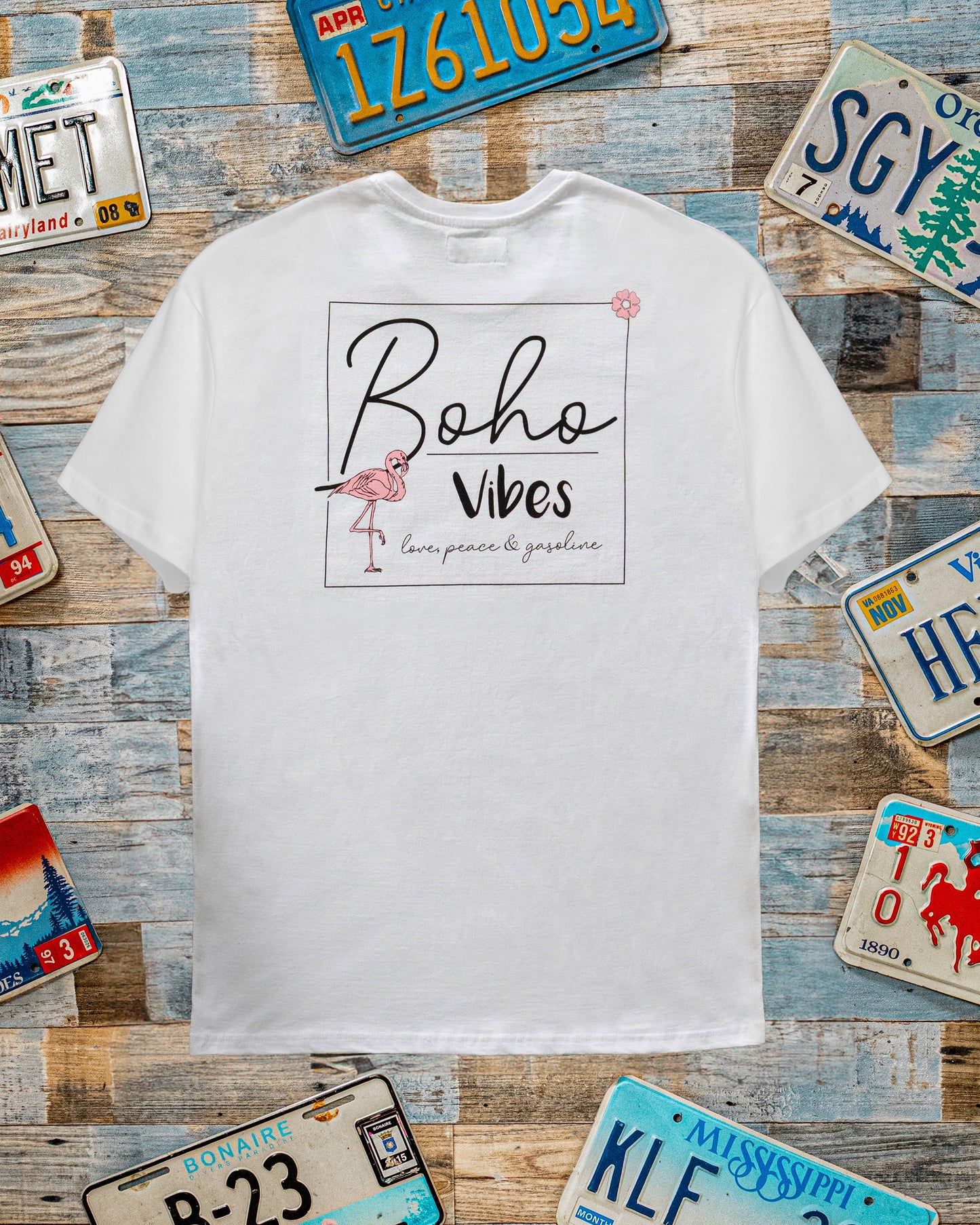 T-Shirt mit kleinem Flamingo weiß-schwarz