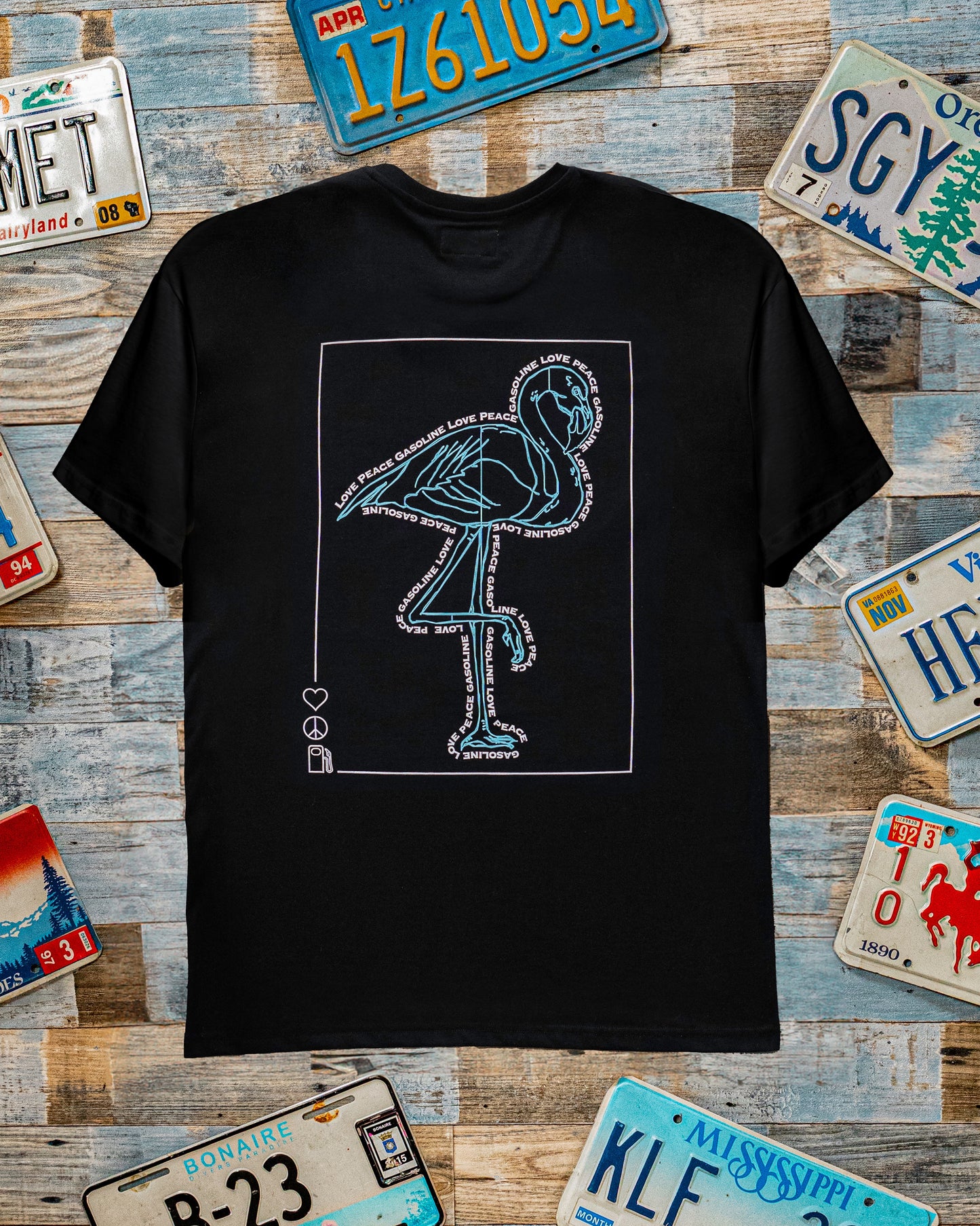T-Shirt mit großem Flamingo schwarz-pink