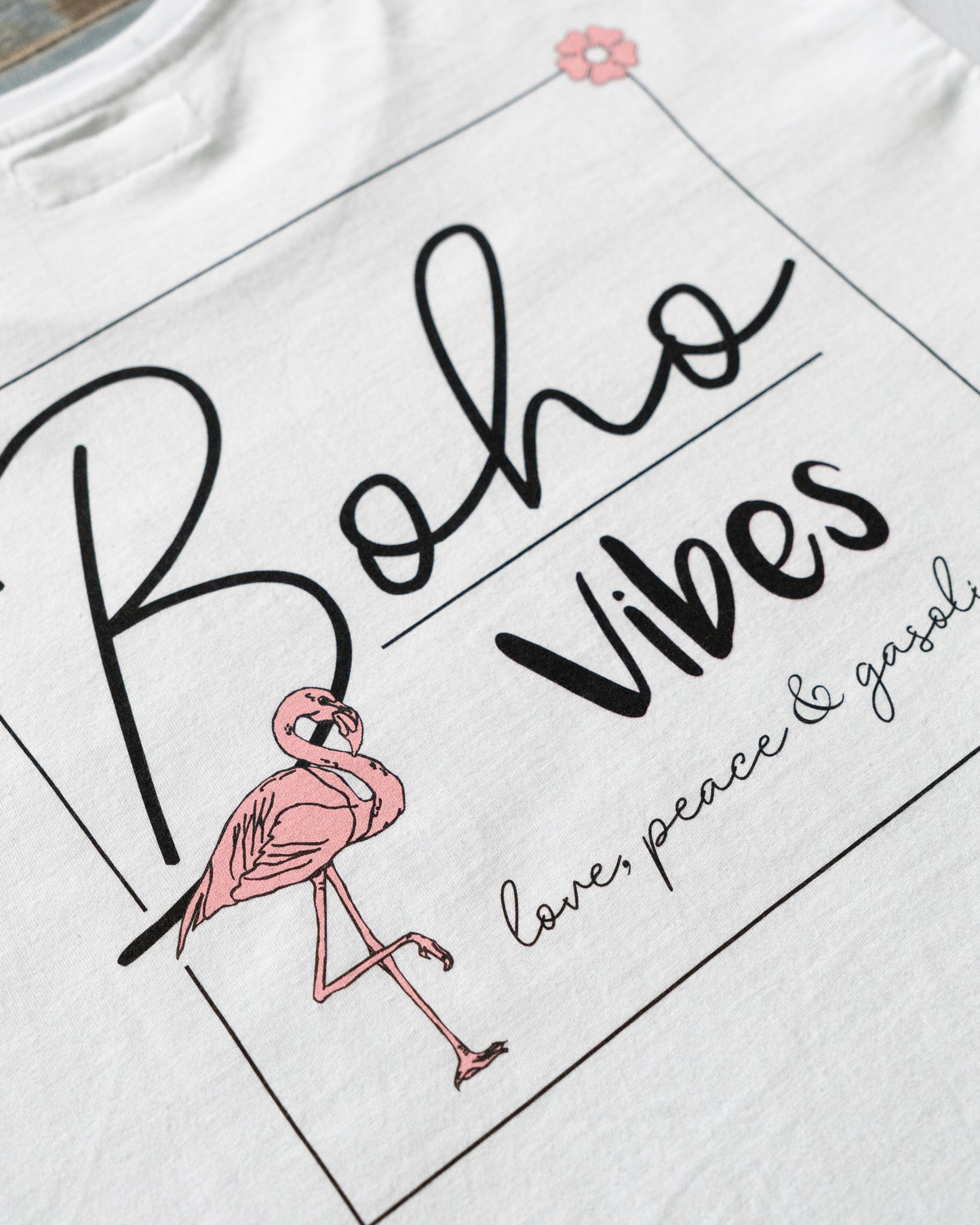 T-Shirt mit kleinem Flamingo weiß-schwarz